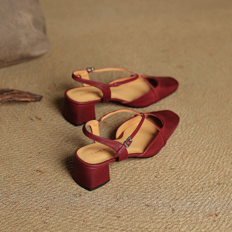 Loretta Fairmount | Red Leather Block Heel Slingback Sandals