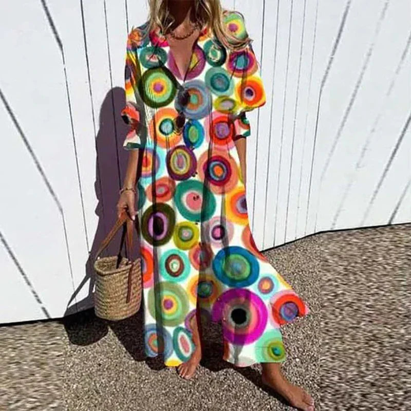 Lucinda Marchetti | Colorful Floral Print Maxi Dress with V-Neck