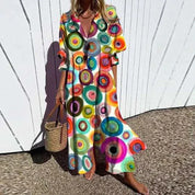Lucinda Marchetti | Colorful Floral Print Maxi Dress with V-Neck