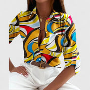 Améline Vosbourne | Geometric Print Long Sleeve Button-Up Blouse