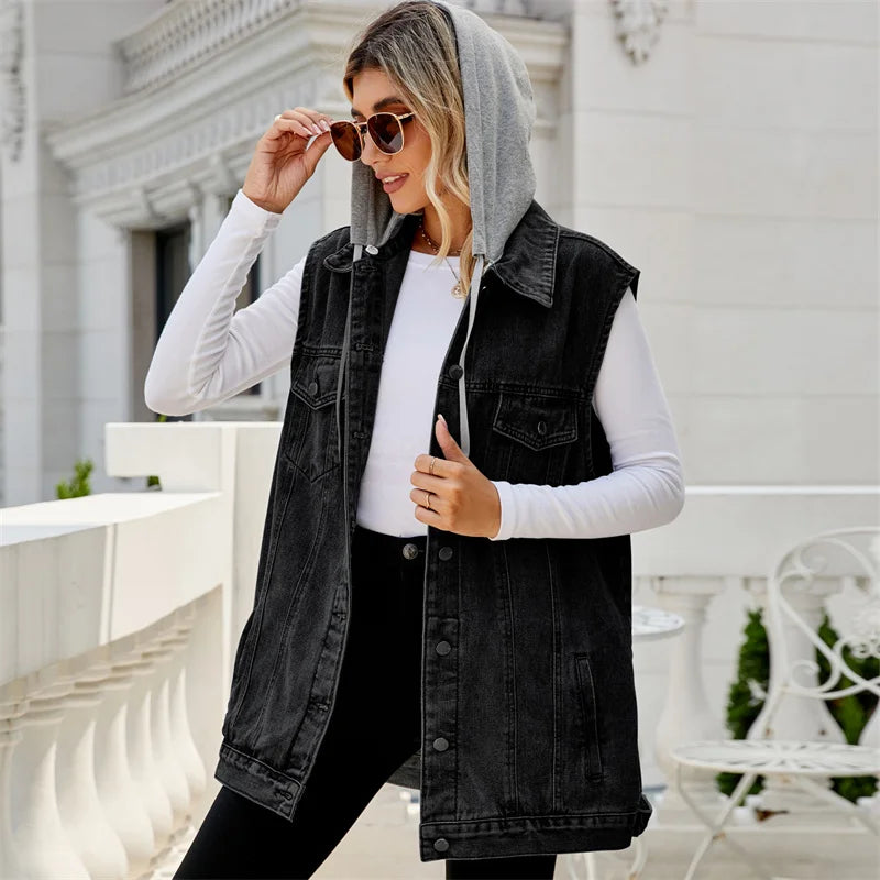 Claudia Ravensbourne | Hooded Denim Vest in Light Blue