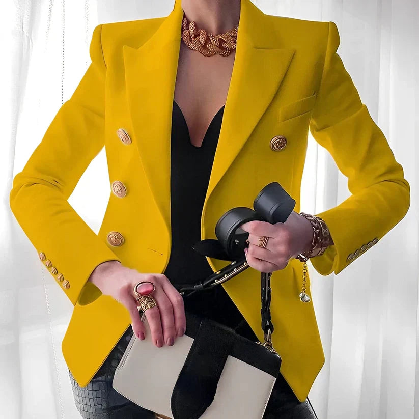 Arabella Fontaine-Lacroix | Black Double-Breasted Blazer with Gold Buttons