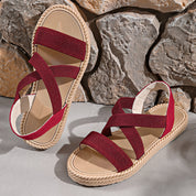 Antoinette Fairvale | Crossover Strap Flat Sandals in Beige