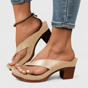 Céleste Fonrouge | Black Block Heel Thong Platform Sandals