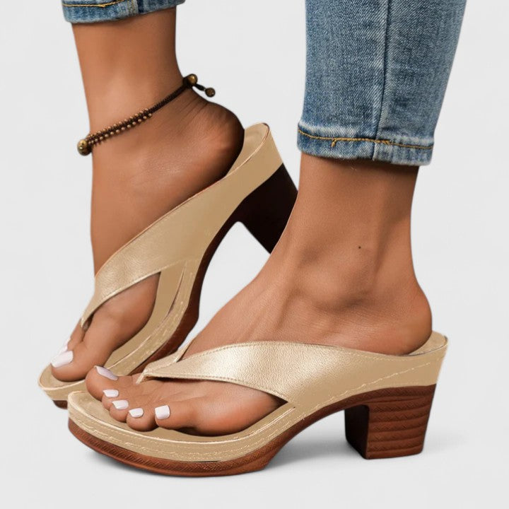 Céleste Fonrouge | Black Block Heel Thong Platform Sandals