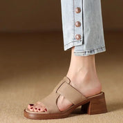Felicity Armand | Black Leather Block Heel Mule Sandals