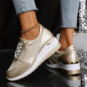 Marguerite Solvaine | Silver Metallic Platform Sneakers with Side Zipper
