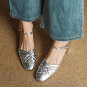 Clothilde Ravenspark | Woven Genuine Leather Block Heel Pumps