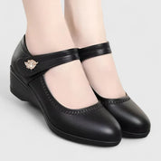 Arabella Stonebridge | Cream Wedge Mary Jane Shoes
