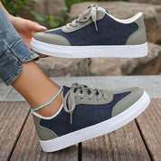 Aurelie Montserrat | Blue Denim & Cream Lace-Up Sneakers