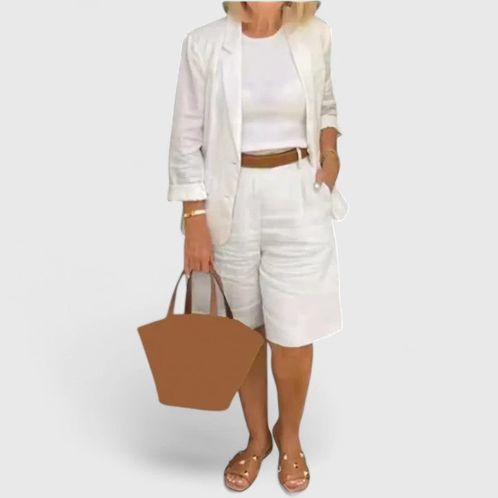 Fleur Montvallon | Coral Pink Linen Blazer & Shorts Matching Set