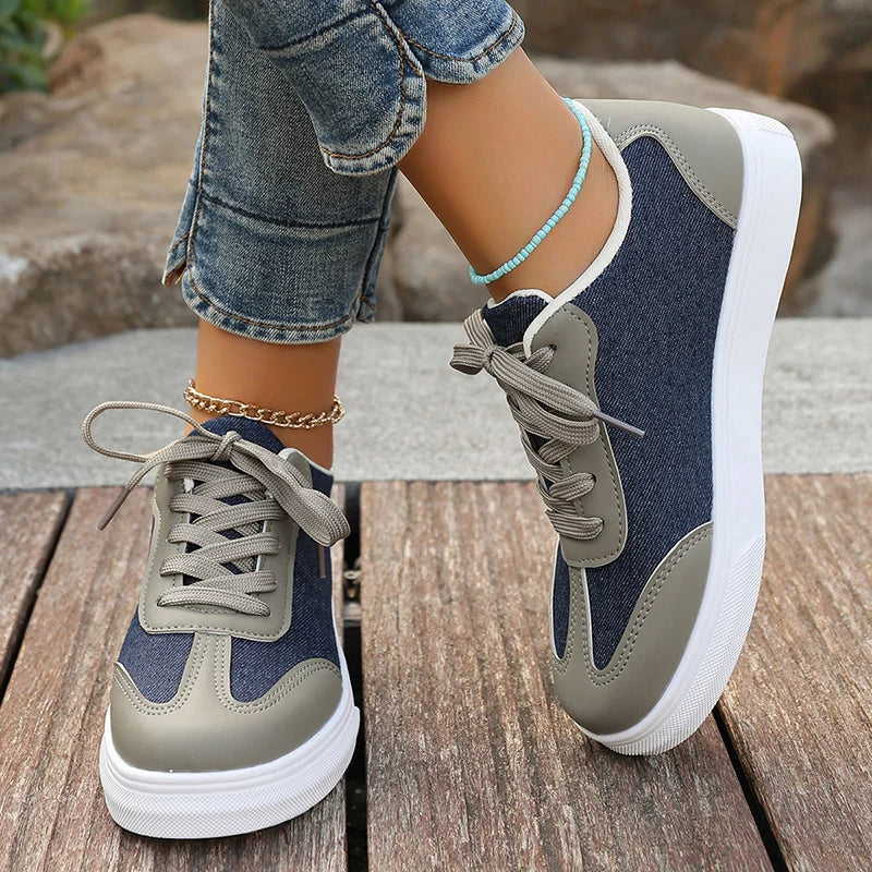 Aurelie Montserrat | Blue Denim & Cream Lace-Up Sneakers