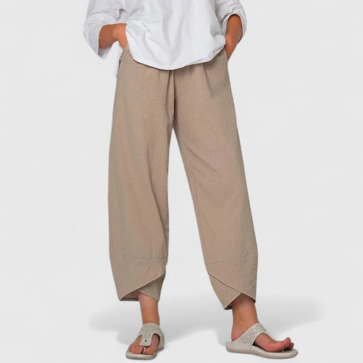 Marianne Leconte | Wide-Leg Linen Cropped Trousers in Grey