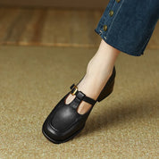 Céleste Fontarrive | Women's T-Strap Mary Jane Flats Square Toe Low Block Heel