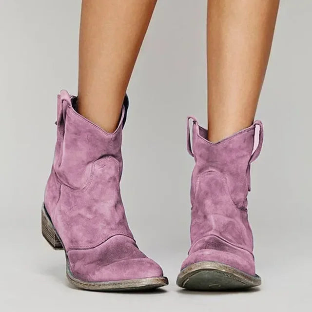 Aurelie Stonecroft | Suede Western Cowboy Ankle Boots in Taupe
