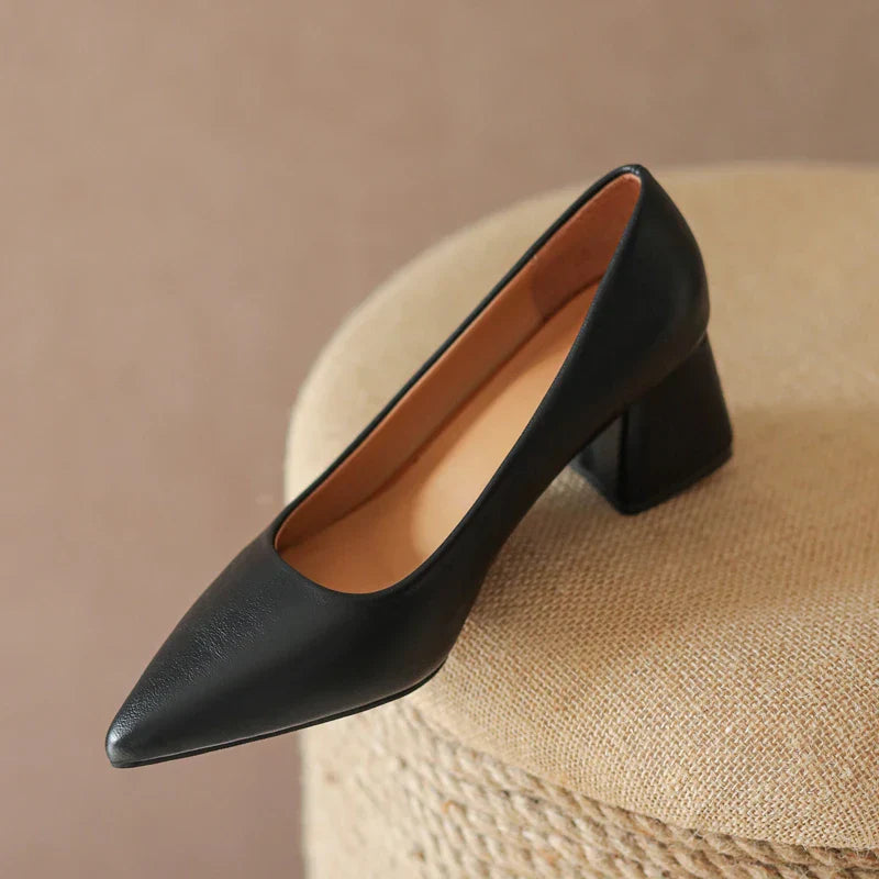Marguerite Holsworth | White Block Heel Pointed-Toe Pumps