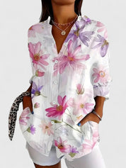 Vivette Sanclair | Colorful Floral Print Long Sleeve Button-Up Blouse
