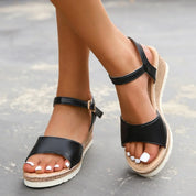Céleste Fonrouge | Beige Espadrille Platform Sandals with Ankle Strap