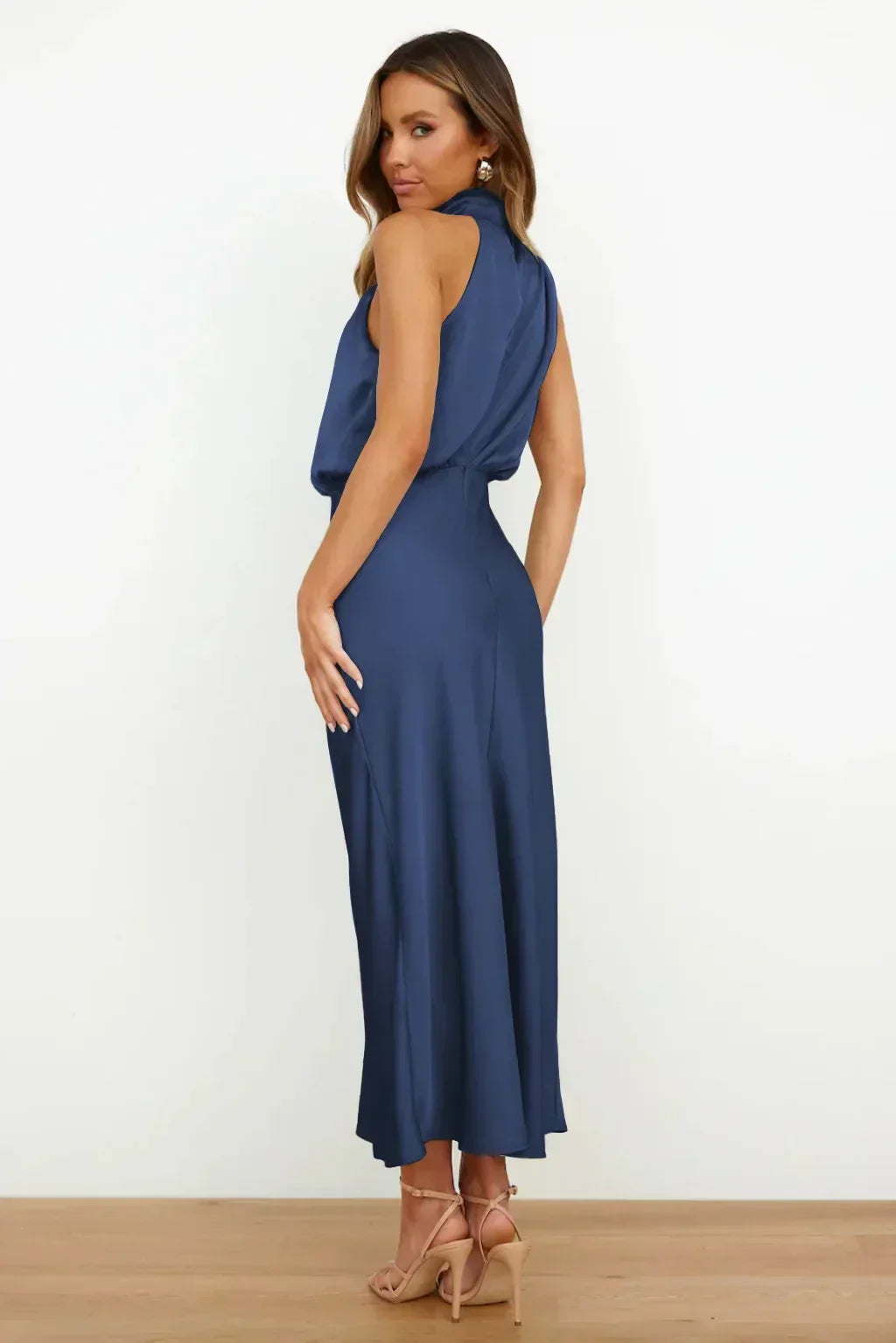 Théodeline Beauvaux | Sage Green Satin Halter Midi Dress