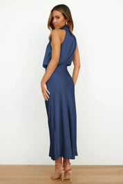 Théodeline Beauvaux | Sage Green Satin Halter Midi Dress