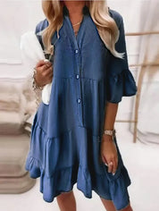 Colette Vanbrémont | Light Blue Tiered Ruffle Mini Dress Button-Down