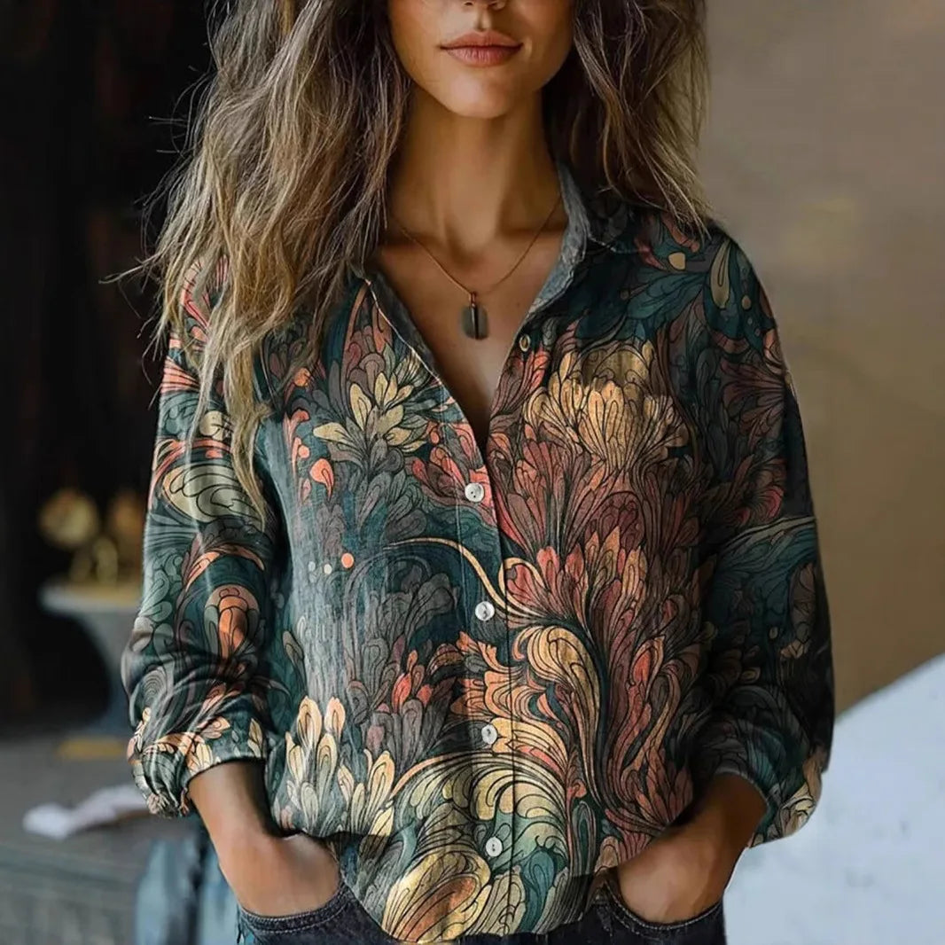Rosalind Wentworth | Vintage Floral Print Long Sleeve Button-Down Shirt