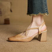 Celeste Dunmore | Tan Leather Block Heel Slingback Sandal