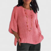 Elaine Duvalmont | Cotton-Linen 3/4 Sleeve Blouse in Grey