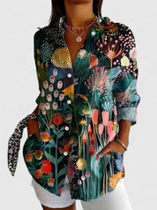 Vivette Sanclair | Colorful Floral Print Long Sleeve Button-Up Blouse