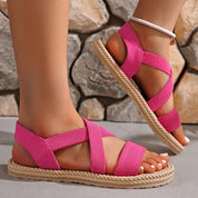 Antoinette Fairvale | Crossover Strap Flat Sandals in Beige