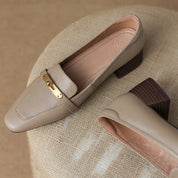 Vivienne Lacombe | Brown Genuine Leather Low Block Heel Loafers