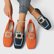 Emmeline Raveaux | Navy Knit Orthopedic Loafers with Jewel Buckle