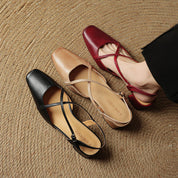 Loretta Fairmount | Red Leather Block Heel Slingback Sandals