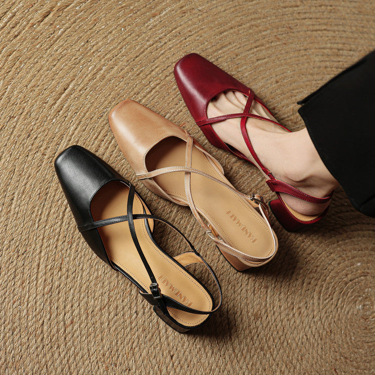 Loretta Fairmount | Red Leather Block Heel Slingback Sandals