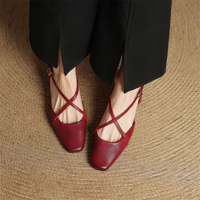 Loretta Fairmount | Red Leather Block Heel Slingback Sandals