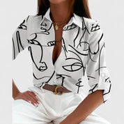Améline Vosbourne | Geometric Print Long Sleeve Button-Up Blouse