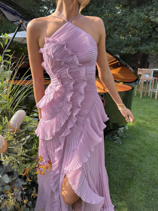 Céleste Vaudreau | Lavender Pleated Halter Midi Dress