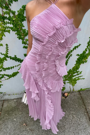 Céleste Vaudreau | Lavender Pleated Halter Midi Dress