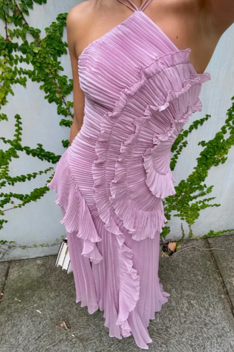 Céleste Vaudreau | Lavender Pleated Halter Midi Dress