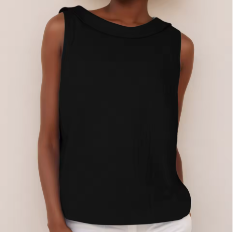 Amélie Fontclair | Sleeveless Roll Collar Blouse in Blue Grey Linen