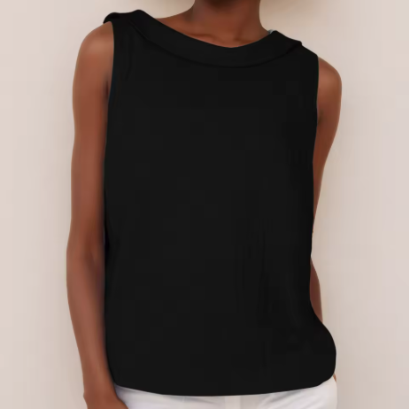Amélie Fontclair | Sleeveless Roll Collar Blouse in Blue Grey Linen