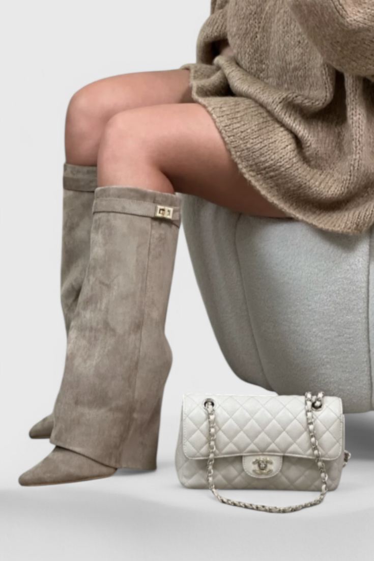 Simone Delacourt | Cream Suede Fold-Over Knee-High Boots