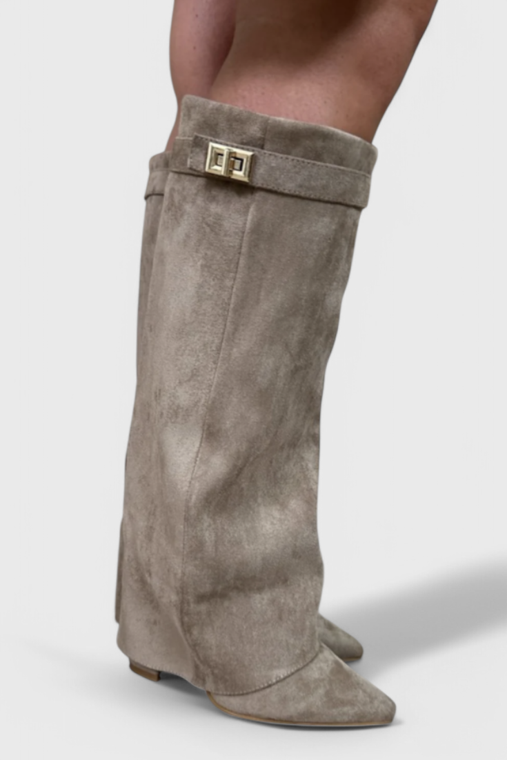 Simone Delacourt | Cream Suede Fold-Over Knee-High Boots
