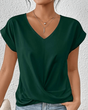 Lorette Vanderwood | Women's V-Neck Twist Front Cap Sleeve Top in Forest Green