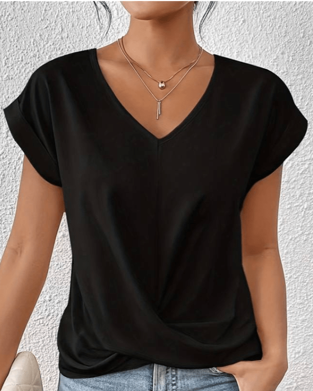 Lorette Vanderwood | Women's V-Neck Twist Front Cap Sleeve Top in Forest Green