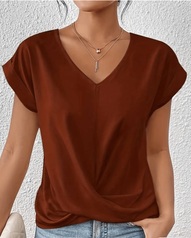 Lorette Vanderwood | Women's V-Neck Twist Front Cap Sleeve Top in Forest Green