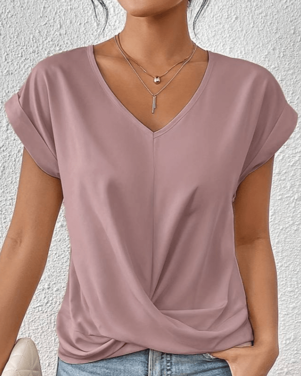 Lorette Vanderwood | Women's V-Neck Twist Front Cap Sleeve Top in Forest Green