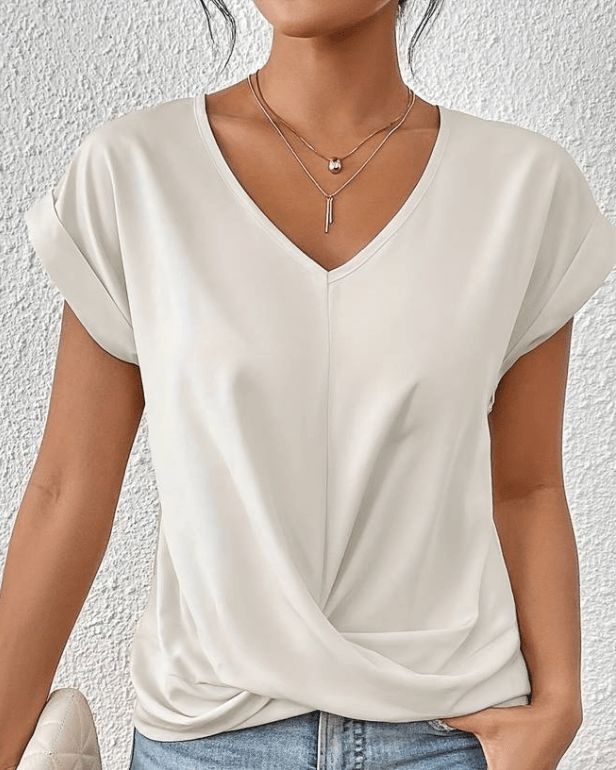 Lorette Vanderwood | Women's V-Neck Twist Front Cap Sleeve Top in Forest Green
