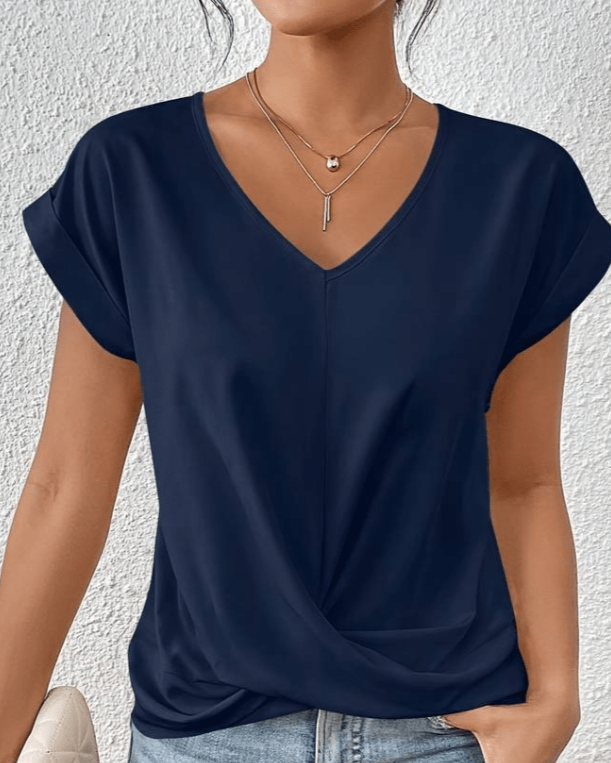 Lorette Vanderwood | Women's V-Neck Twist Front Cap Sleeve Top in Forest Green
