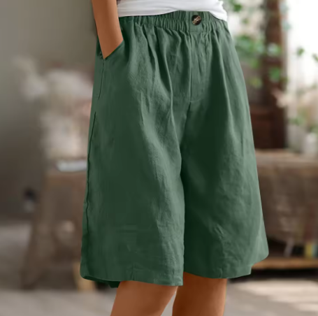Genevra Holloway | Olive Green Linen Comfort Shorts